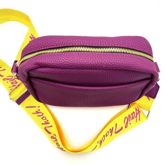 Mardi Gras Hail Thoth Krew RARE Throw Faux Leather Crossbody Purse Purple Yellow - Picture 2 of 9